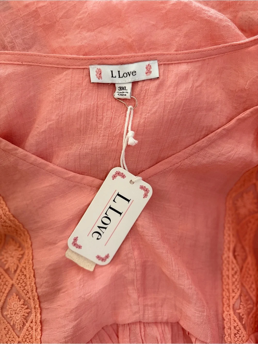 NEW | L Love | Coral Pink Boho Summer Long Sleeve Top - Size 3X - Picture 5 of 5
